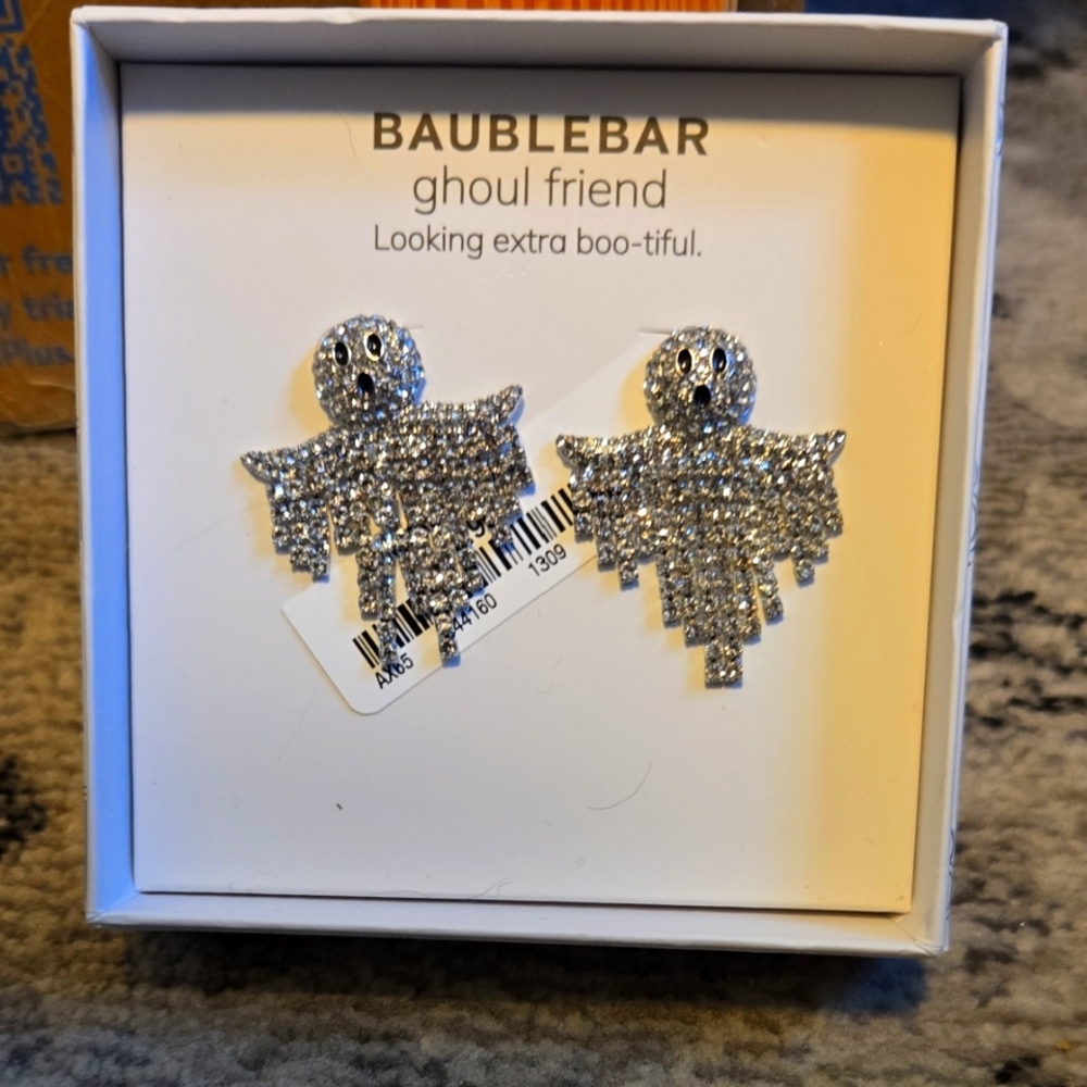 BaubleBar Ghoul Friend Sparkling Silver Ghost Earrings
